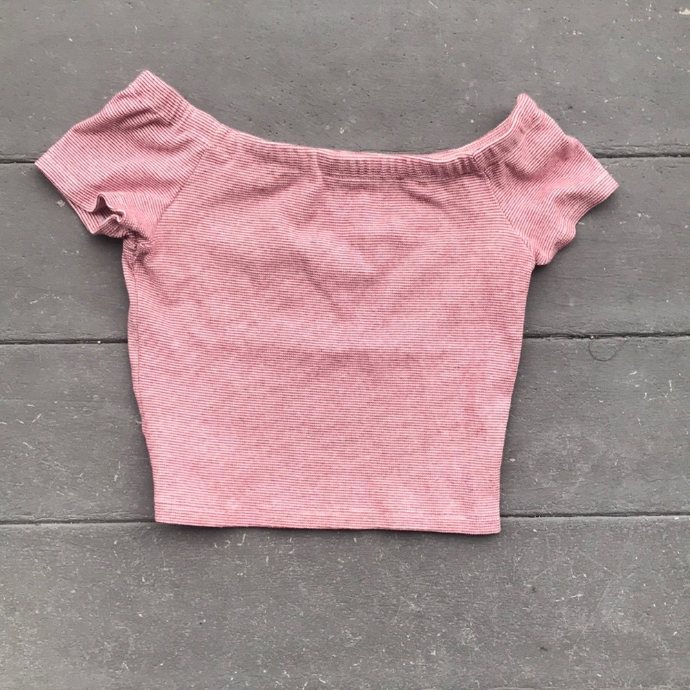 Red-white stripped off the shoulder shirt